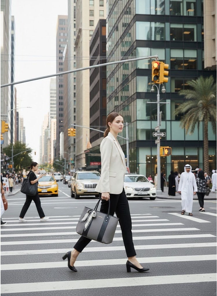 FUMES Noir Women’s Elegant Panel Tote Handbag with Scarf Detail – Structured Premium Shoulder Bag - Image 5